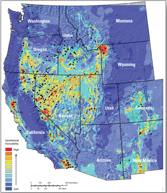 map of hydrothermal resource in the western United States