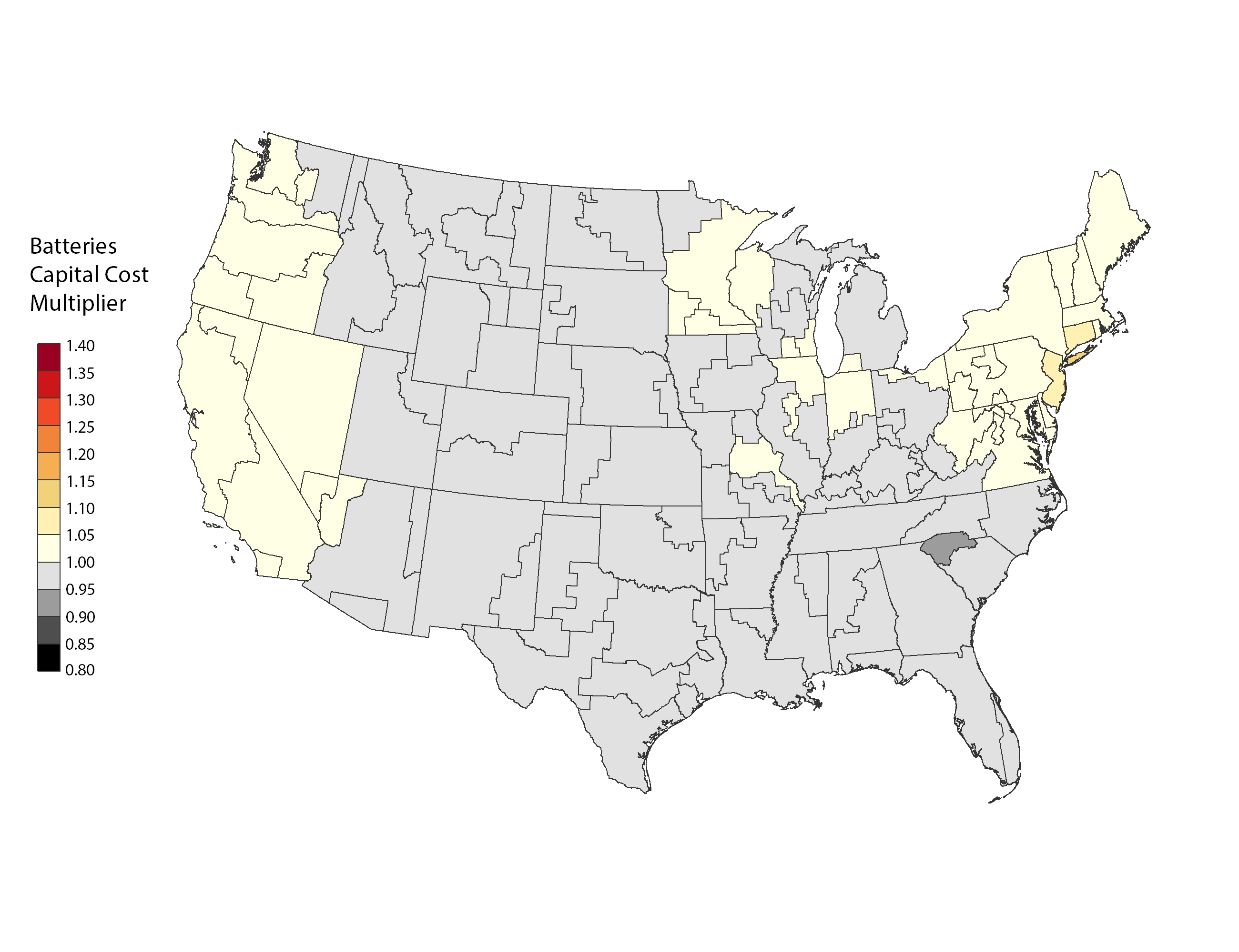 chart: Cost Multiplier Map - Batteries