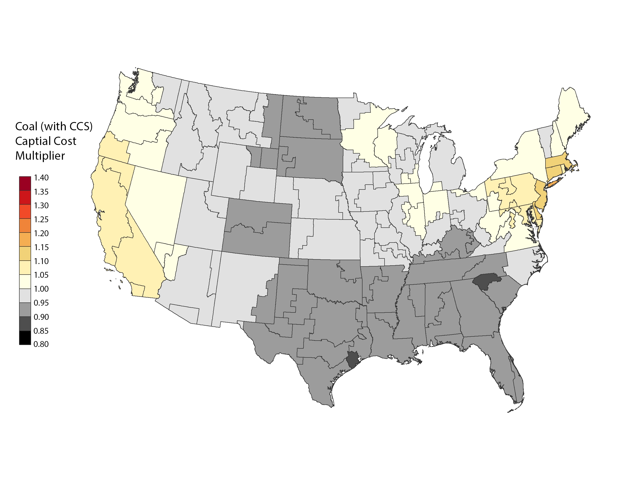 chart: Cost Multiplier Map - Coal (with CCS)