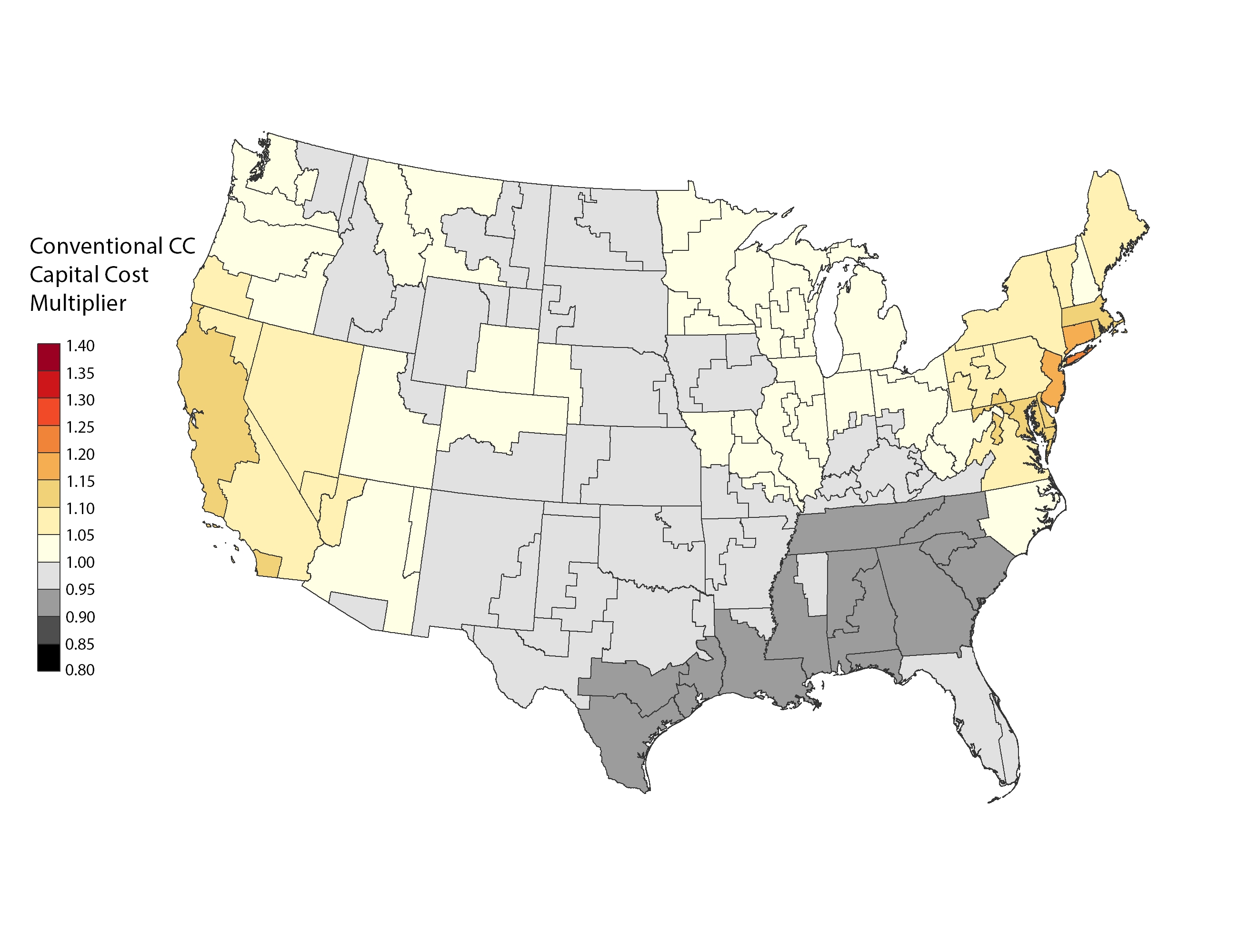chart: Cost Multiplier Map - Conventional CC