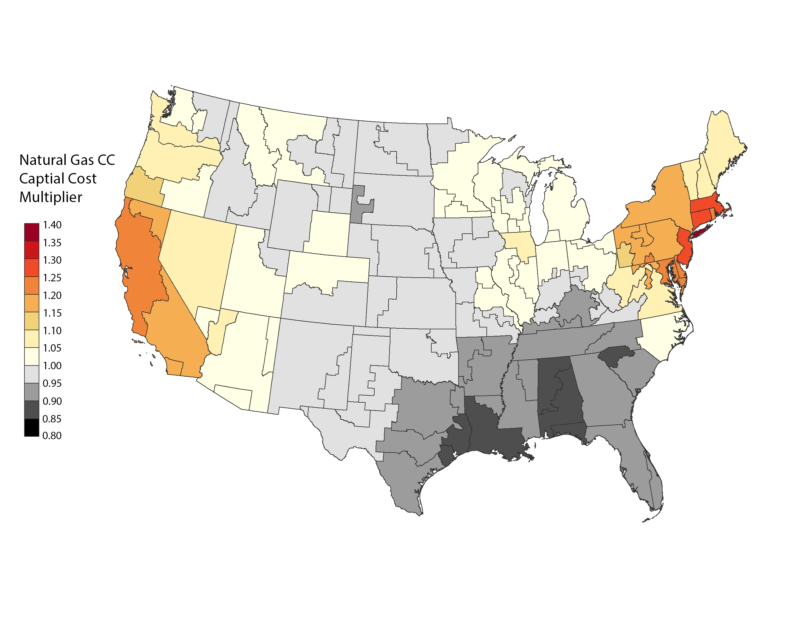 chart: Cost Multiplier Map - Natural Gas CC
